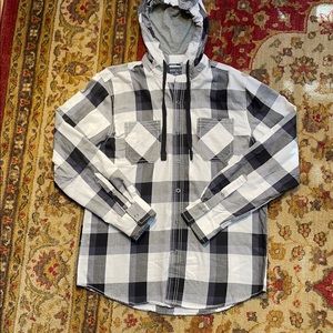 AmericanRag Black/White/Gray plaid snap down shirt
